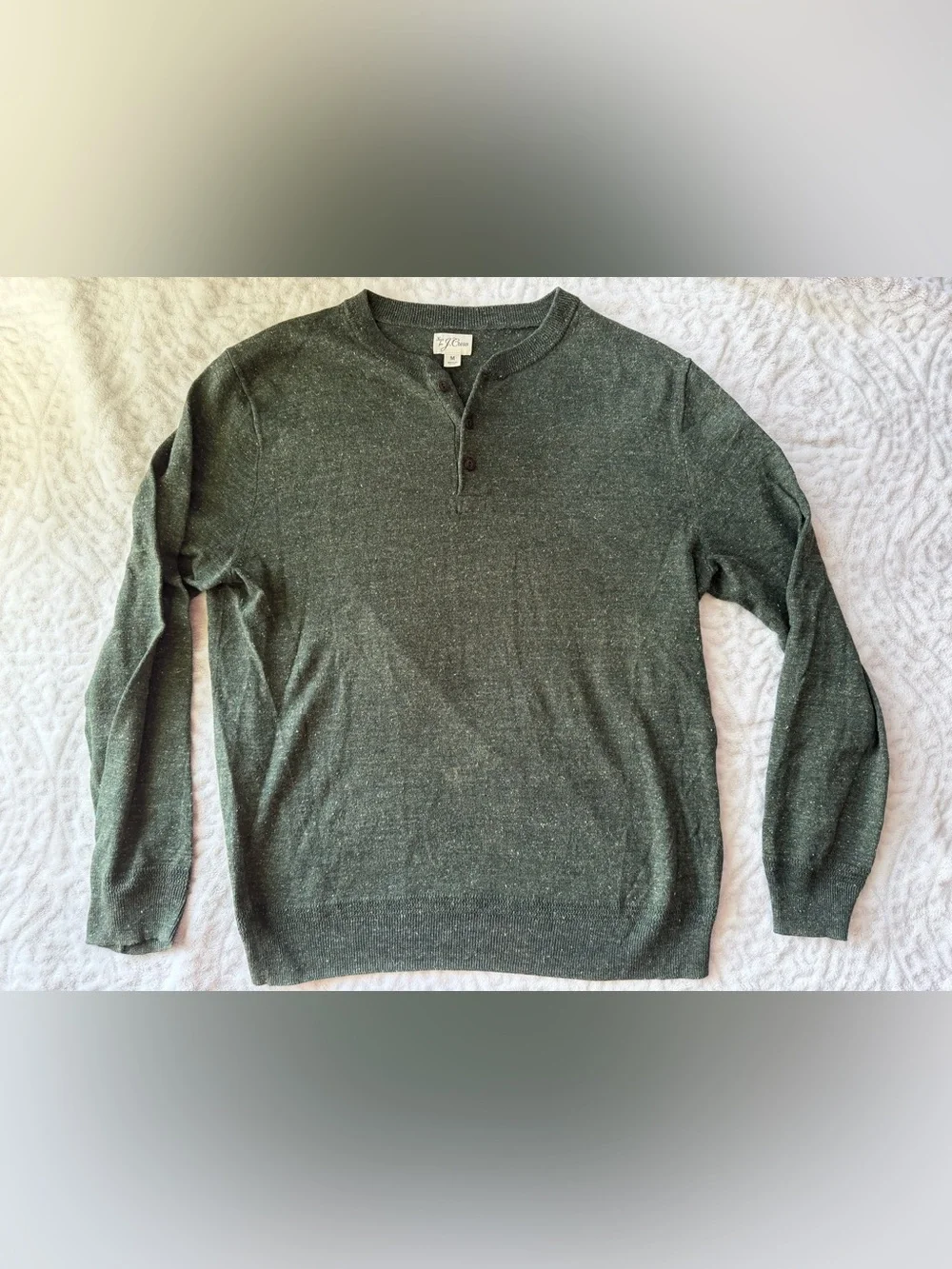 J.Crew Men’s Green Donegal Fleck Cotton Silk Henley Sweater Size Medium Casual